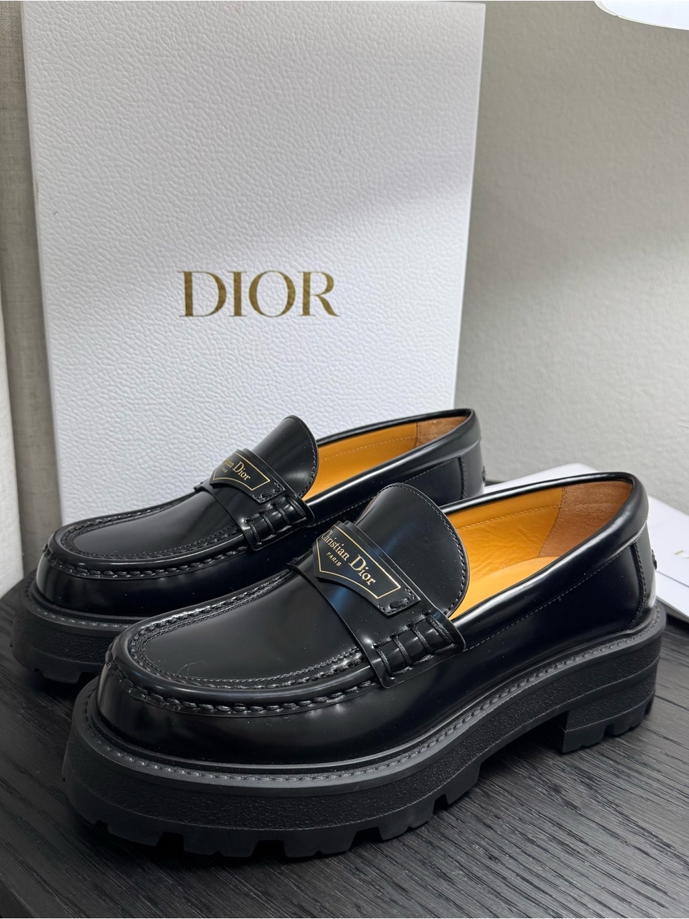 Christian Dior Boy Platform Loafers Leather Black 38